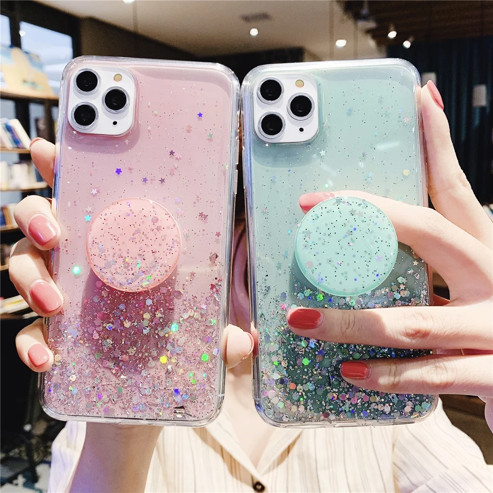 

For Huawei Honor 8 9 10 20 Pro 30 Lite Stretch Stand Phone Case 8a 8x 8s 7a 7x 9i 10i 20i 9x 9a 30s X10 V20 V30 Play 3 Glitter