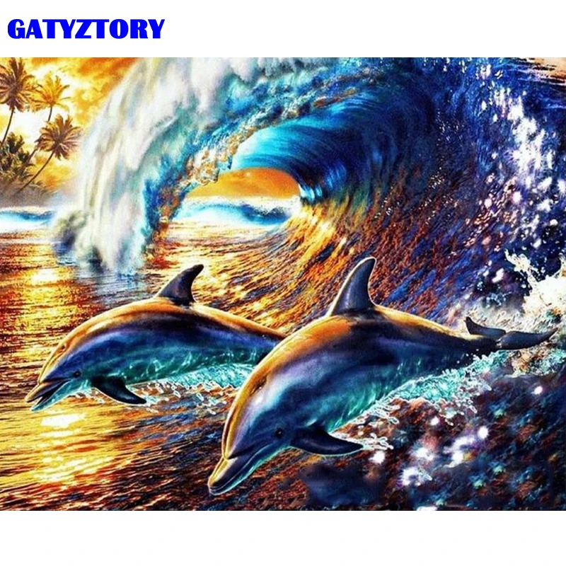 GATYZTORY Безрамная картина Дельфин Сделай Сам картина по номерам животные современный домашний настенный художественный холст картина 40x50 см домашний декор искусство