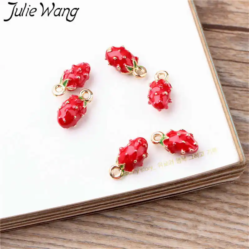 10 шт. эмалированные амулеты Julie Wang маленький фруктовый сплав клубника золотой
