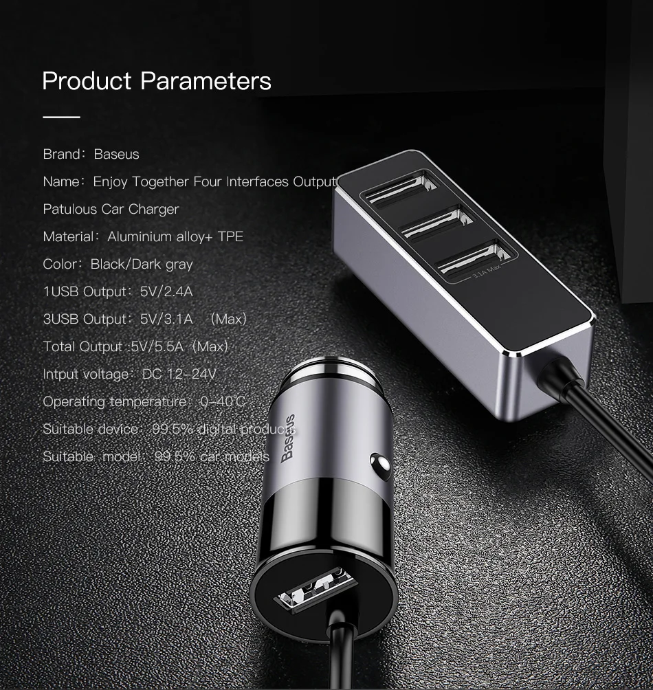Baseus мульти 4 порта USB Автомобильное зарядное устройство несколько 5.5A турбо Быстрая автомобильная зарядка USB зарядное устройство для iPhone X samsung Xiaomi Мобильный телефон