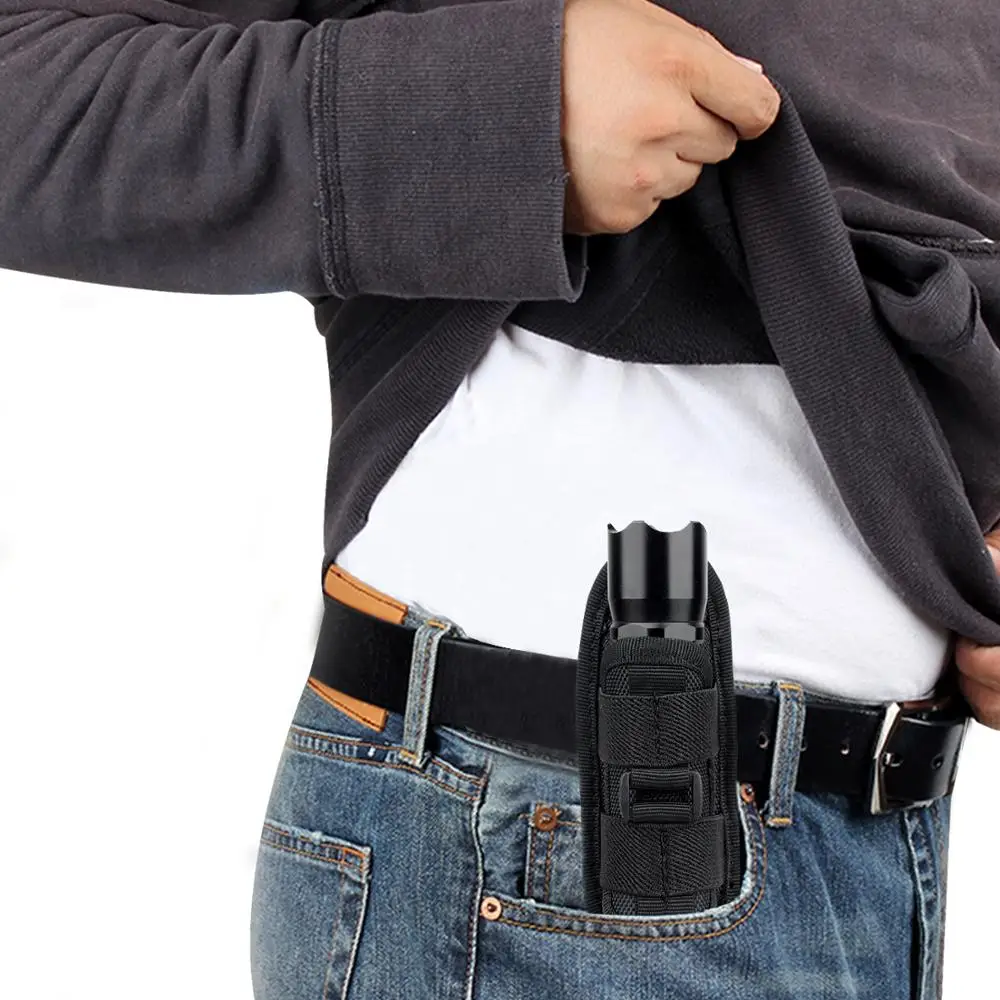 Tactical Flashlight Pouch Holster with360 Degrees Rotatable Torch Pouch for Hunting Lighting Camping Outdoor Sport Working