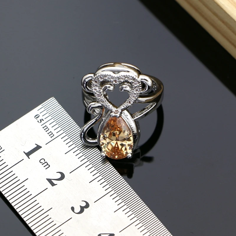 Monkey 925 Silver Bridal Jewelry Champagne Zircon Jewelry Sets For Women Earrings Sets Birthday Gifts