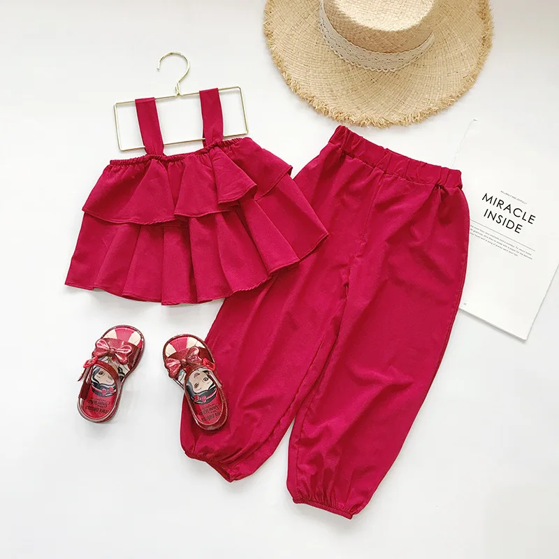 BABY2020 Летний Новый костюм для девочек детские шаровары на бретельках в Корейском