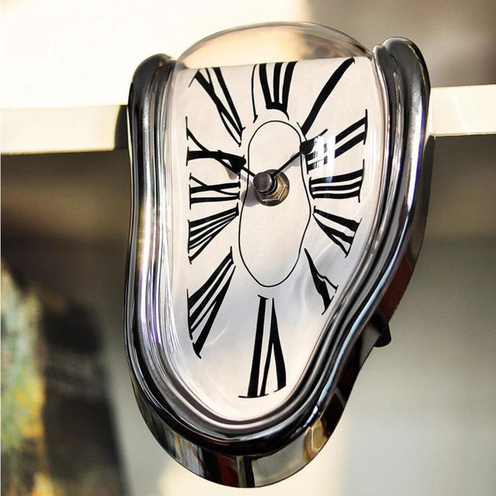 Plastic Battery Operated Living Room Dali Style Quartz Surreal Melting Bedroom Silver Distorted Decorative Wall Clock | Дом и сад