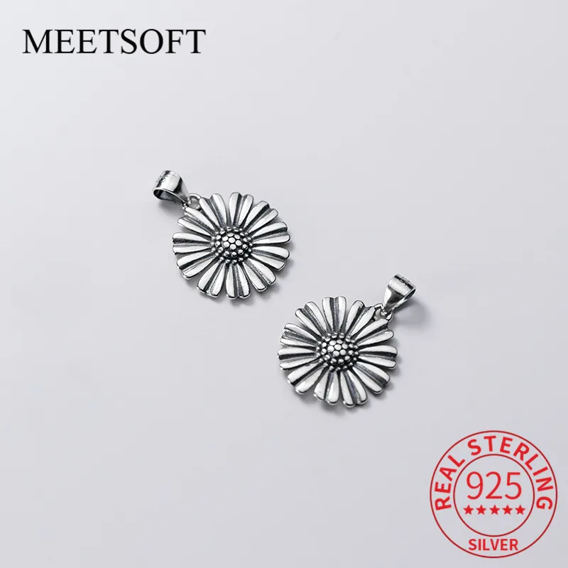 MEETSOFT 925 тибетское серебро винтажное изображение маргаритки амулеты браслет