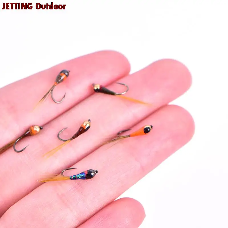 6PCS #14 Tungsten Jig Perdigon Nymph Fly Rainbow Brown Trout Artificial Fishing Lures Fast Sinking Brassbeads For | Спорт и