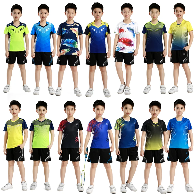 

NWT Kids Badminton Suit Boys short sleeve Tennis T shirt Short Girls Ping Pong Clothes Children Running Gym Sports Kit Clothing