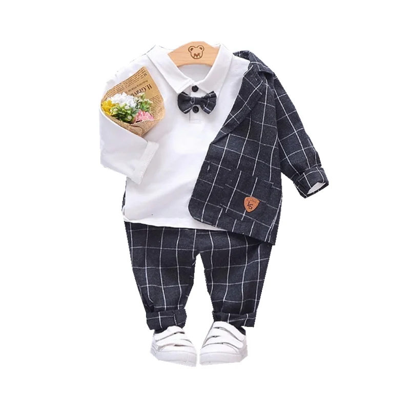 New Spring Autumn Children Gentleman Clothes Kids Boys Cotton Suit T-Shirt Pants 3Pcs/sets Baby Formal Clothing Infant Tracksuit |