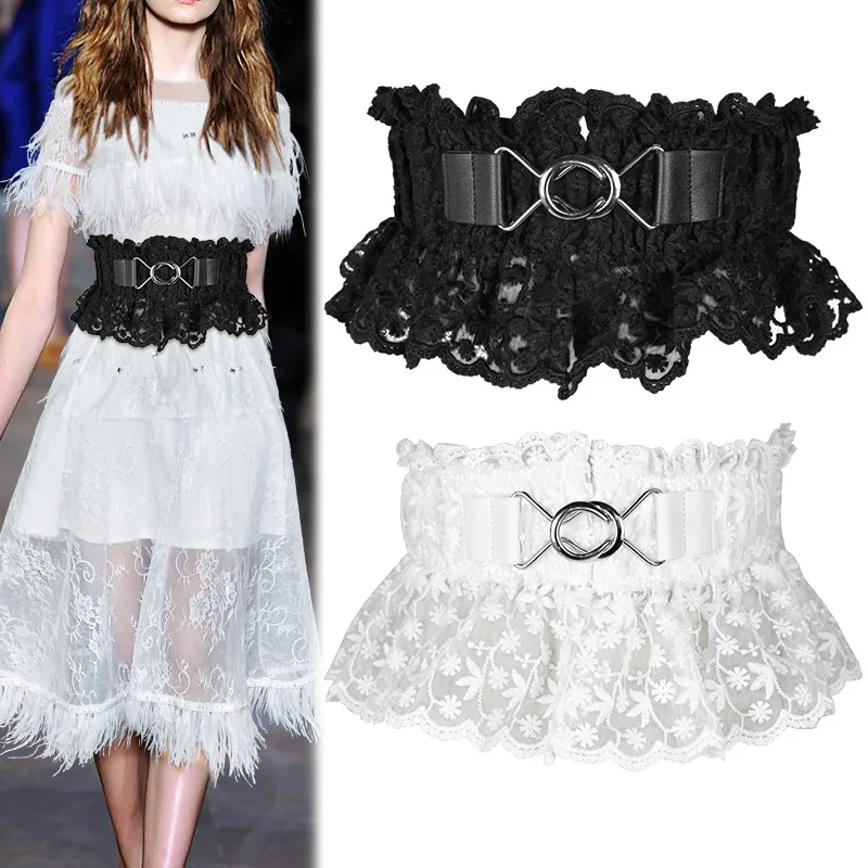 Fashion Women's Wide Lace Waist Belt Elastic Stretch Corset Cinch Belts Dress Waistbands
