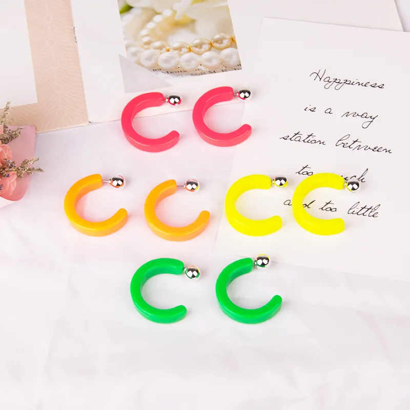2020 летние корейские неоновые зеленые и желтые серьги кольца из смолы милые