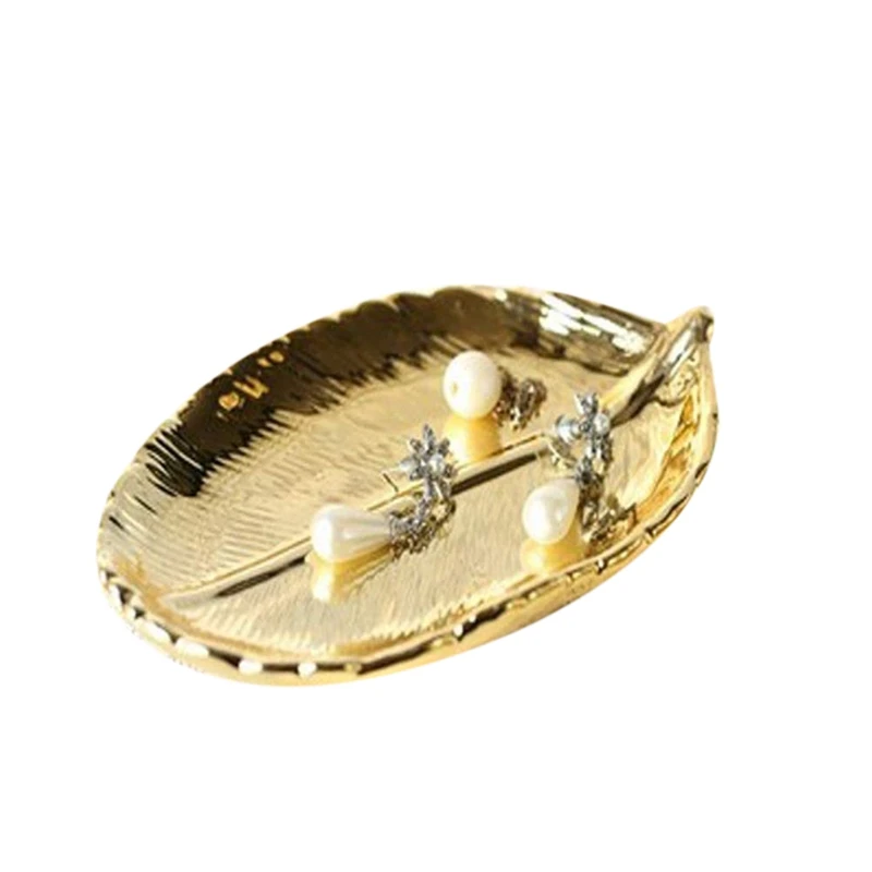 

2 Pack Golden Leaf Shaped Storage Tray Ceramic Jewelry Ring Dish Plates Necklace Bracelet Holder Tray Organizer