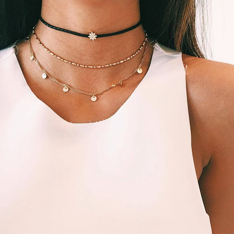 Золотое многослойное колье чокер с кисточками для монет женщин женские модные