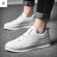 shenxuanny new spring autumn round head leather shoes mens thick soled white breathable sneakers casual board shoes