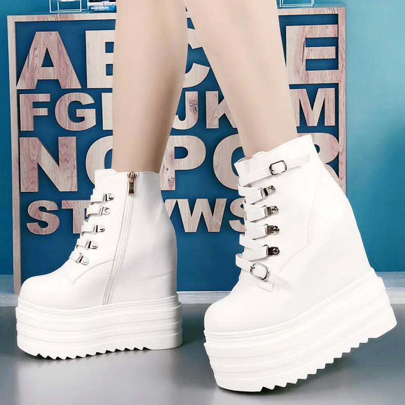 

2021 autumn/winter 14CM ultra-high heeled thick-soled muffin shoe slope heel short boots inside the height women's bare boots
