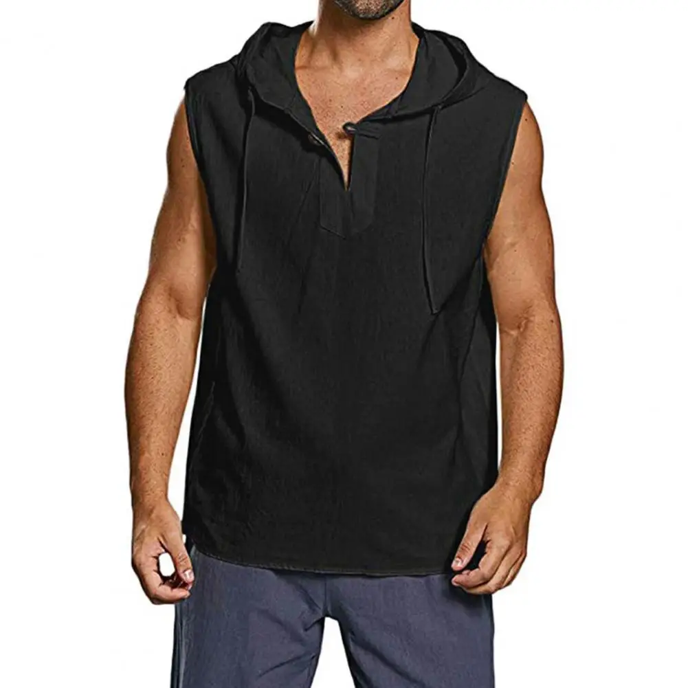 

Men Sleeveless Hooded Shirt Tanks Tops Hoodie Comfy Sweat Absorbent with Hat Fashion Solid Color Loose Blouse Vest for Men Sport
