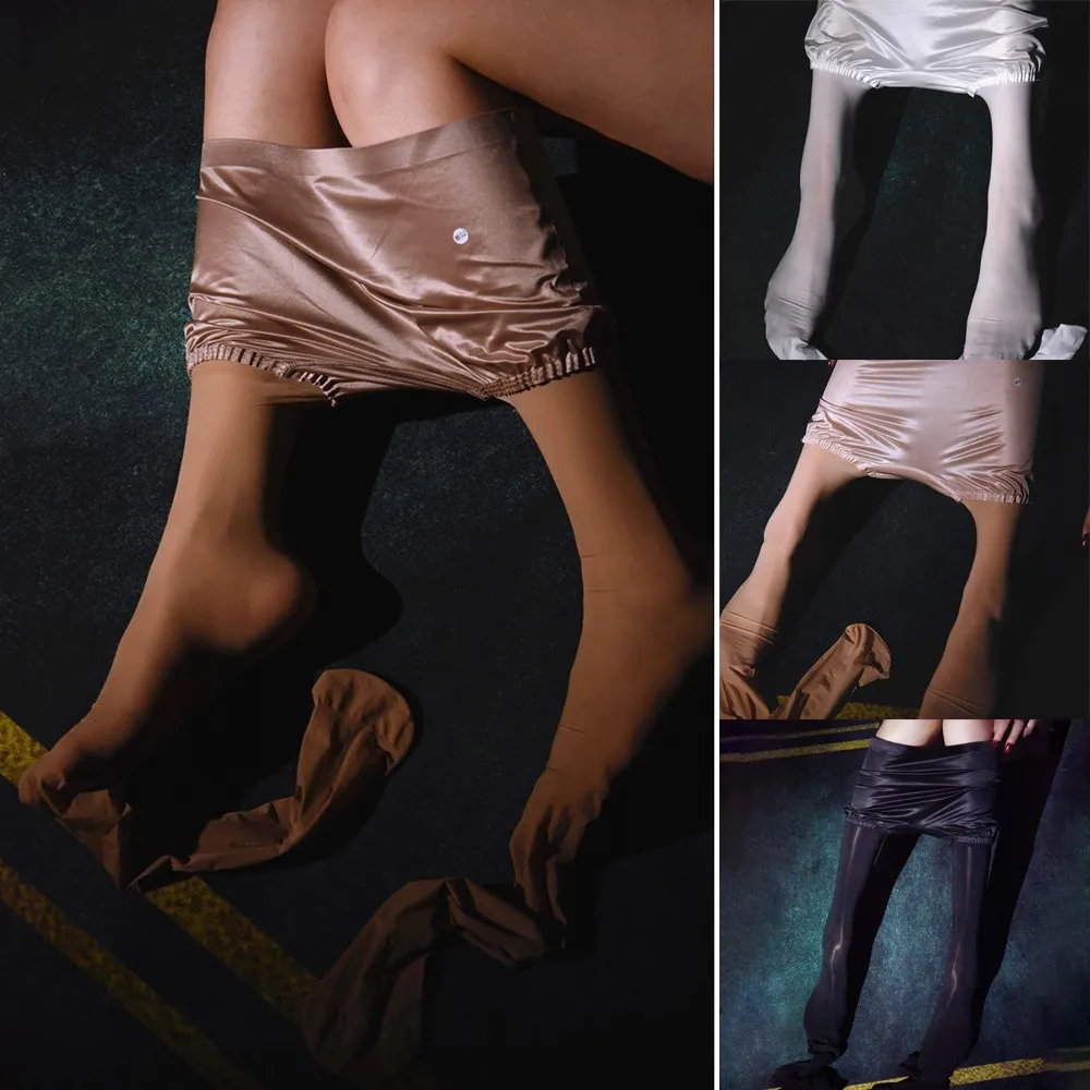 

Oversize Women Oil Shiny Silk Gloss Satin Pantyhose Thin Sheer Magnify Sexy Stocking Tights Plus Size Soft Tights Multicolor