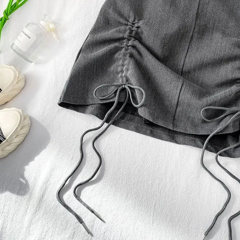 

Japanese Retro Style Drawstring Women's Skirt 2021 Summer New High Waist Solid Color Slim Sexy Mini Female Boutique Lace Skirt