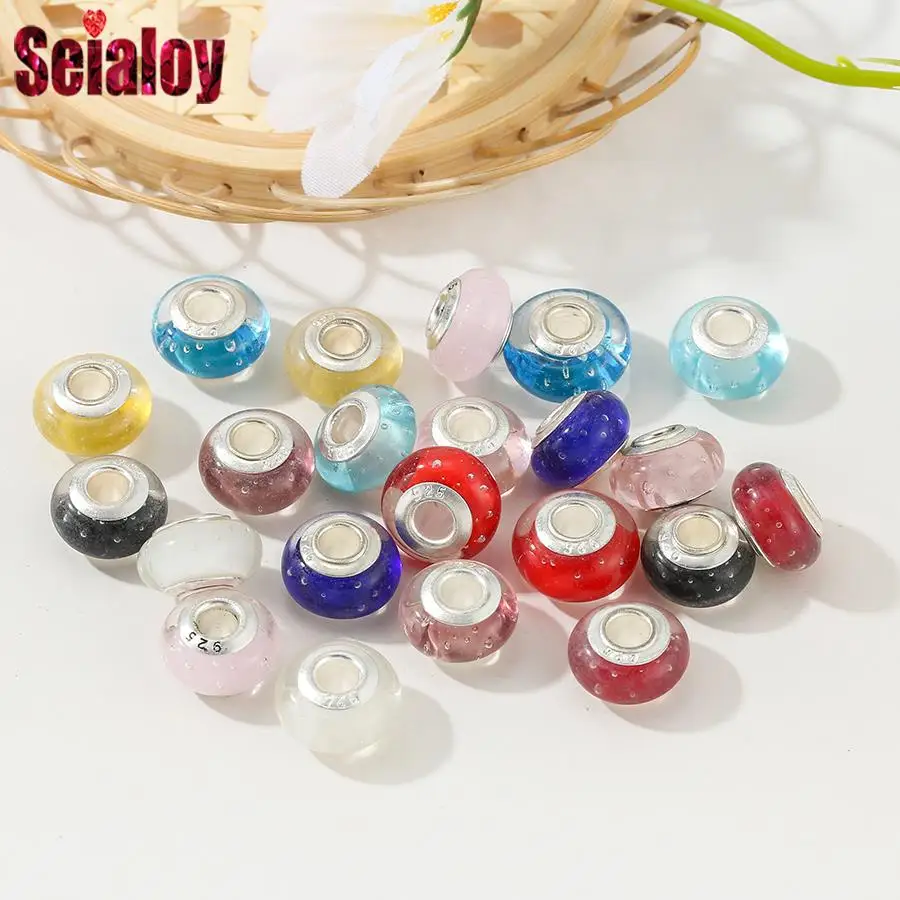 Seialoy 2pcs Bubble Glass Beaded Large Hole Charm Fit Diy brands Bracelets & Bangle Original Beads Jewelry Making Accessory