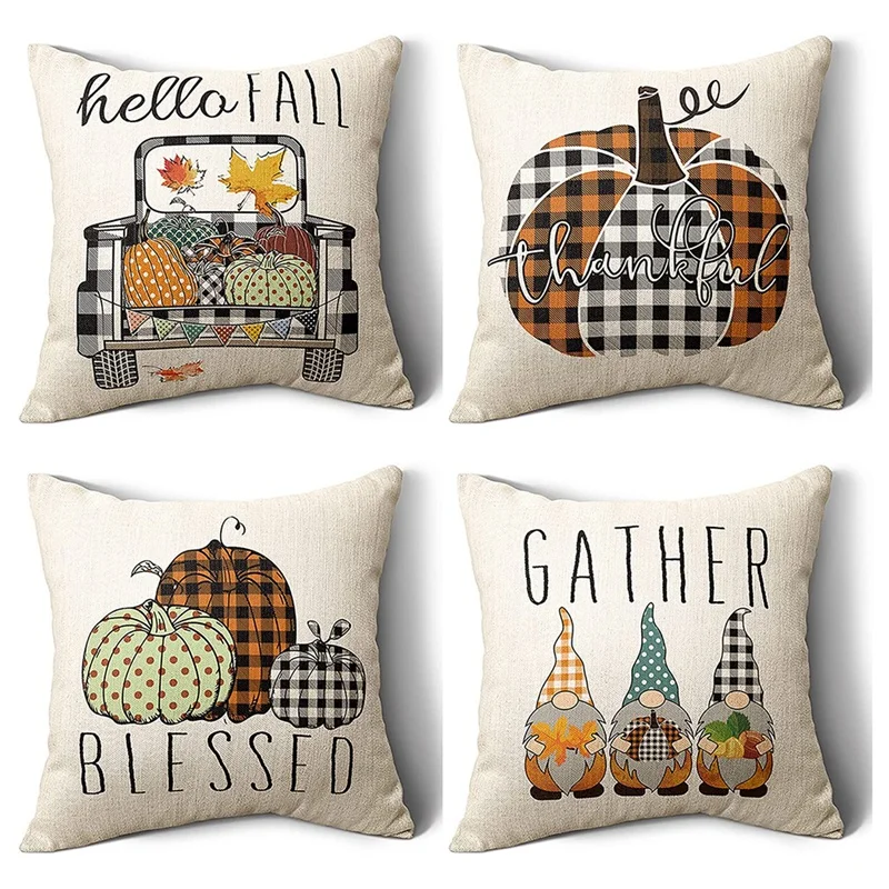 

Fall Pillow Covers 18X18 Set of 4 Fall Decor Autumn Decorative Throw Pillow Covers Farmhouse Cushion Cases for Couch