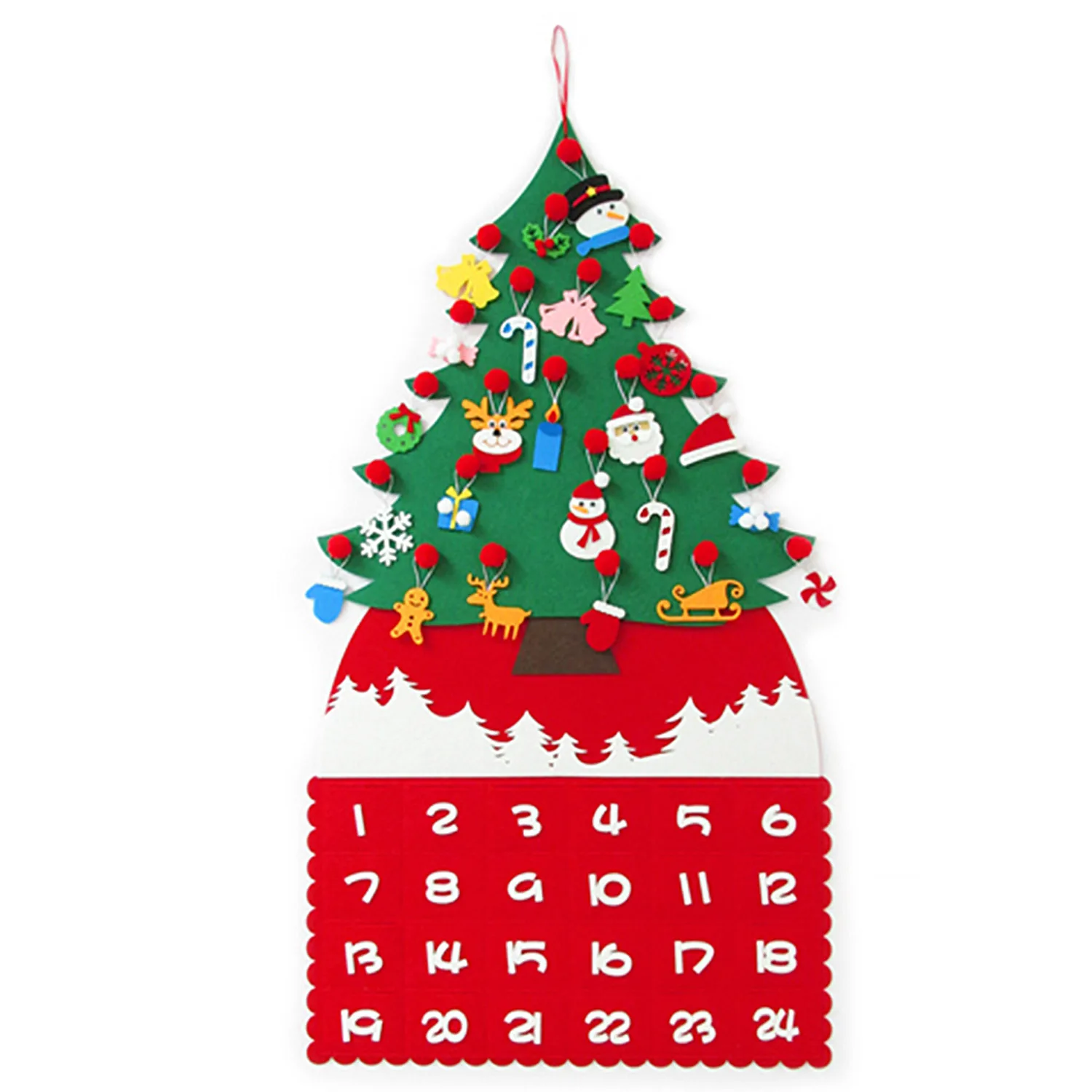 Рождественская елка Адвент календарь фетровый с обратным отсчетом 24 шт орнамент