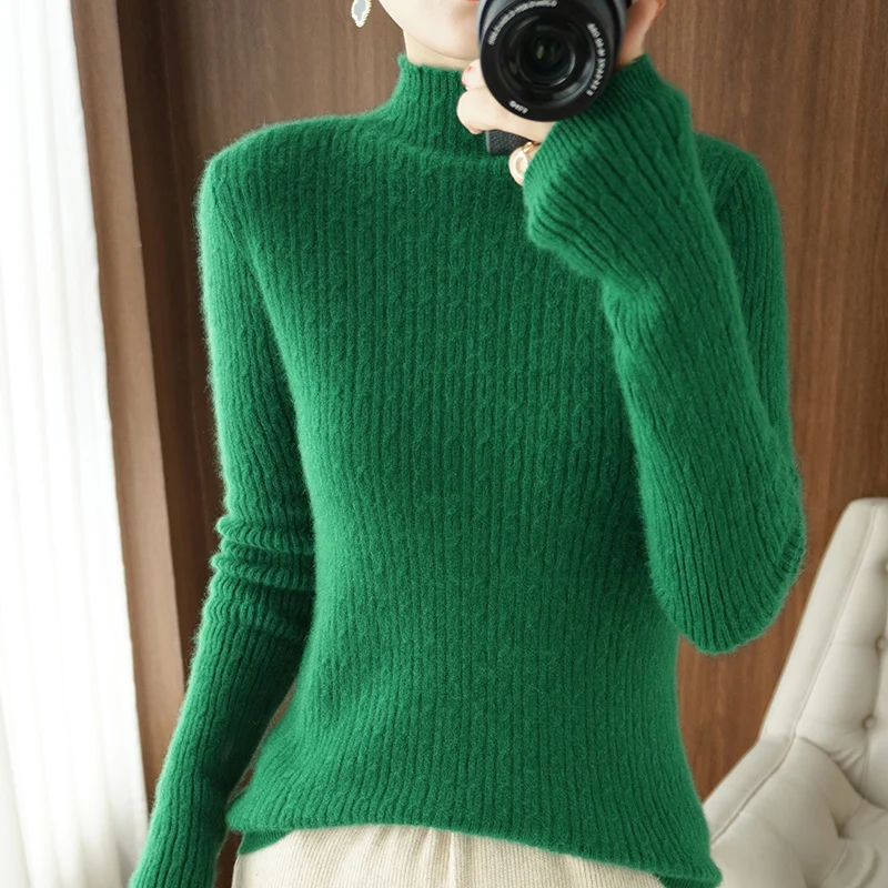 Женский кашемировый свитер повседневный облегающий кардиган с полувысоким