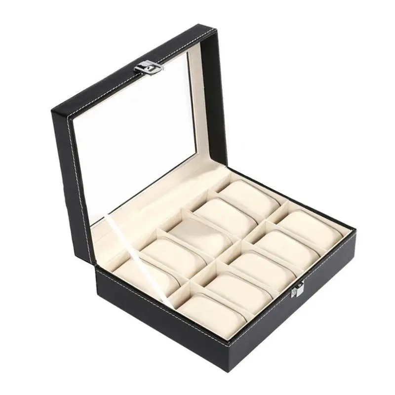 10 сетки PU кожаный ящик для часов из тонкого стекла композитная доска