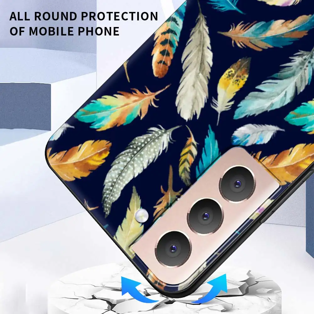 

Silicone Case Coque For Samsung Galaxy S21 Ultra S20 FE 5G S10e S10 S8 S9 S20 Plus S7 Watercolor Feathers Soft Shell Cover Funda