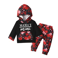 0 3 years baby girls clothes floral print autumn set letter print long sleeve hooded tops elastic waist trousers