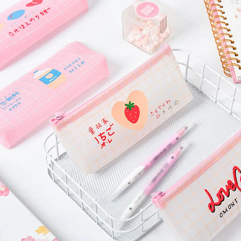 

Love Candy Milk Pink Balloon Strawberry Pencil Case Stationery Storage Organizer Student Pencil Bag School Supply Clear Cosmetic