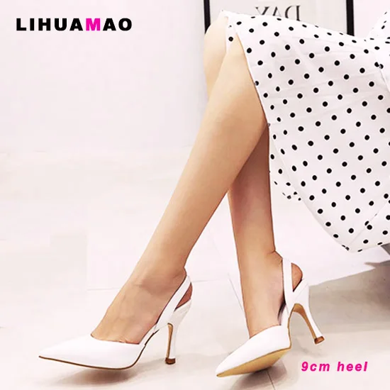 LIHUAMAO/белые туфли на высоком каблуке для женщин Туфли лодочки с ремешком пятке