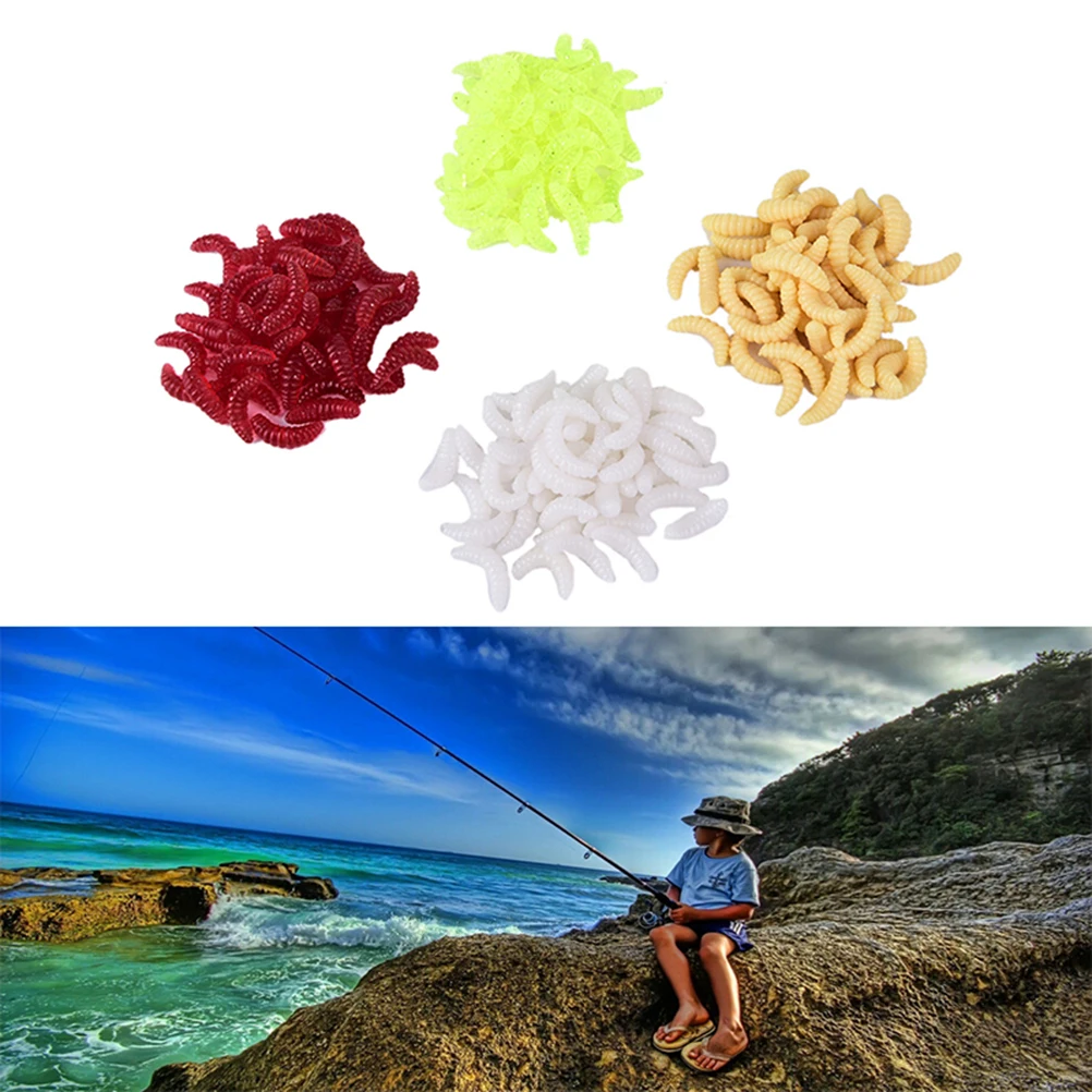 

New 100PCS 2.2cm Maggot Grub Soft Lure Baits Worms Glow Shrimps Fishing Lures
