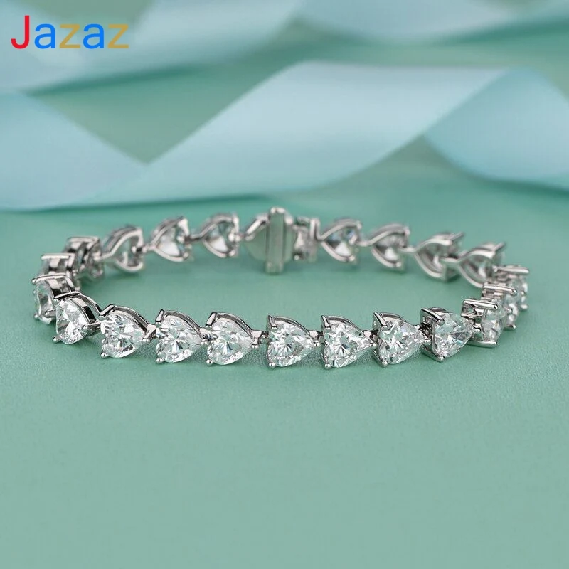 

Jazaz 100% 925 Sterling Silver Sparkling Heart High Carbon Diamond Bracelet For Women Wedding Party Fine Wholesale B1095