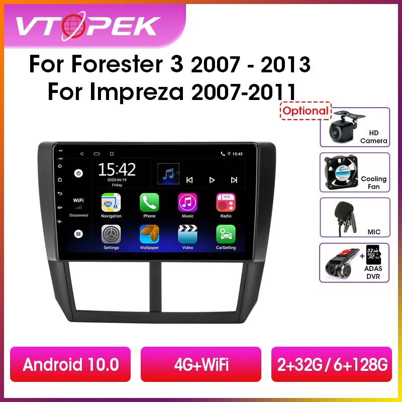 Vtopek 9" 2din DSP Android 10.0 Car Radio Multimedia Video Player Navigation GPS For Subaru Forester 3 2007-2013 Head Unit 2 din