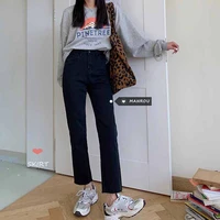 autumn 2021 new korean style with slim straight jeans womens high waist versatile capri pants trend