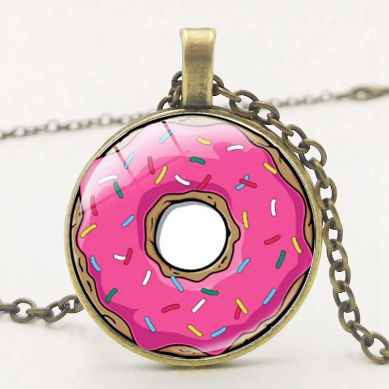 2019/модное ожерелье с розовым мультяшным пончиком и стеклянным кулоном для мужчин