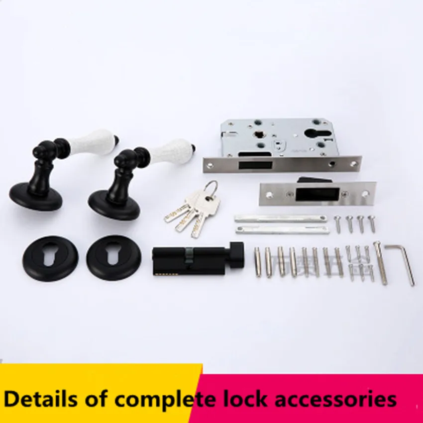 Современный простой модный черный магнитный бесшумный дверной замок из твердого