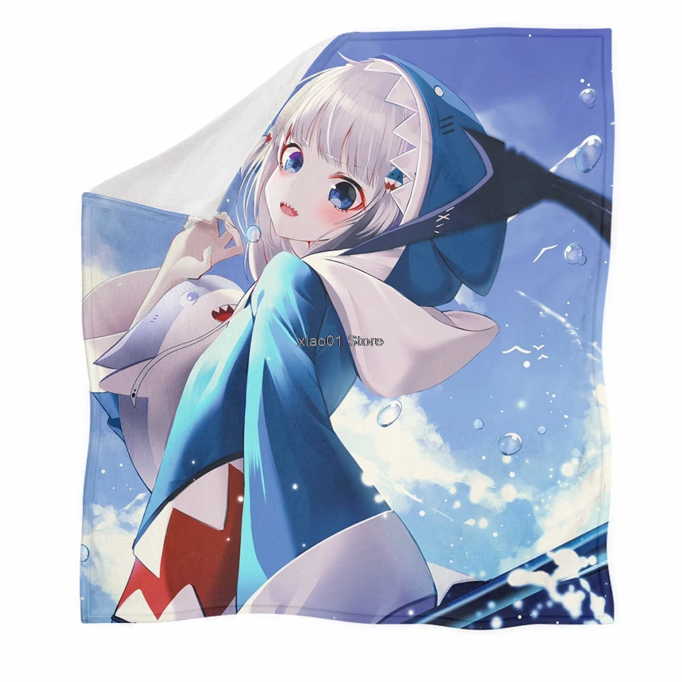 

Manta de lana con estampado 3D de Anime Hololive EN Gawr Gura para cama, colcha gruesa de felpa, manta de Sherpa para adultos