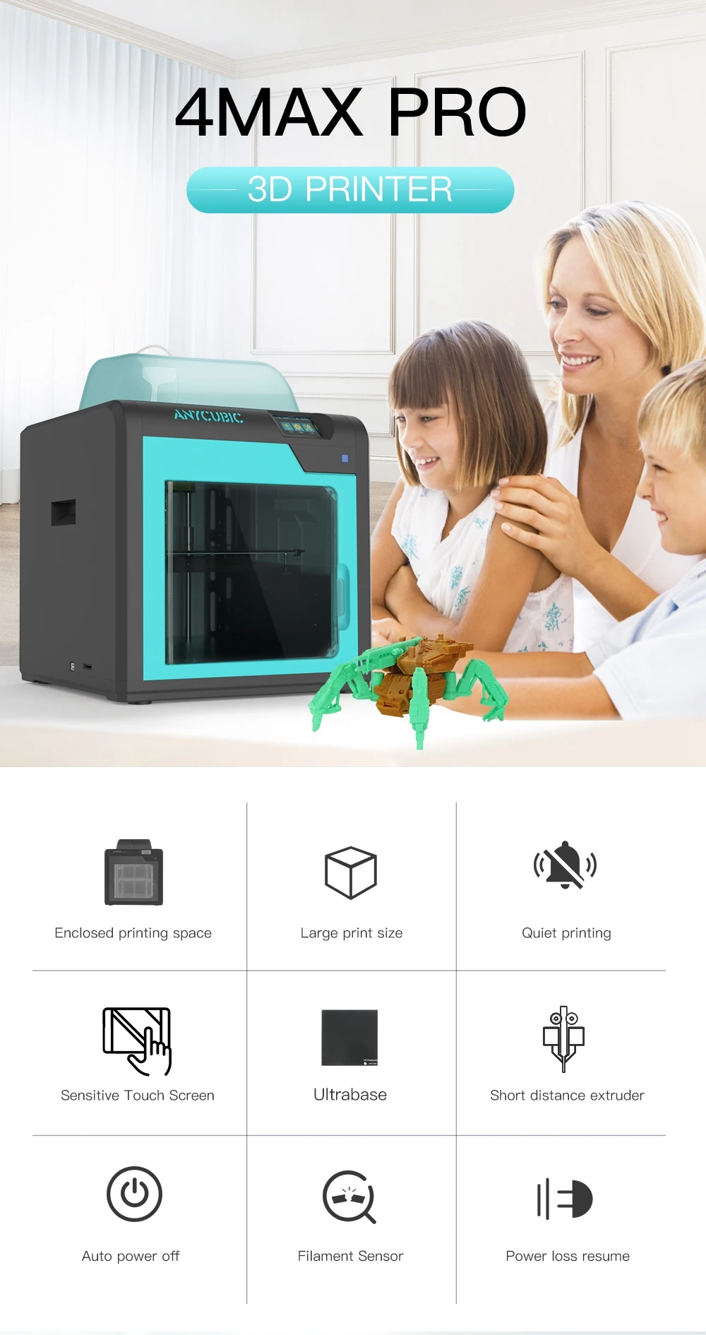 ANYCUBIC 4Max Pro 3d принтер большой объем 3 д принтер комплект с PLA Ultrabase короткое расстояние экструдер FDM 3д принтер