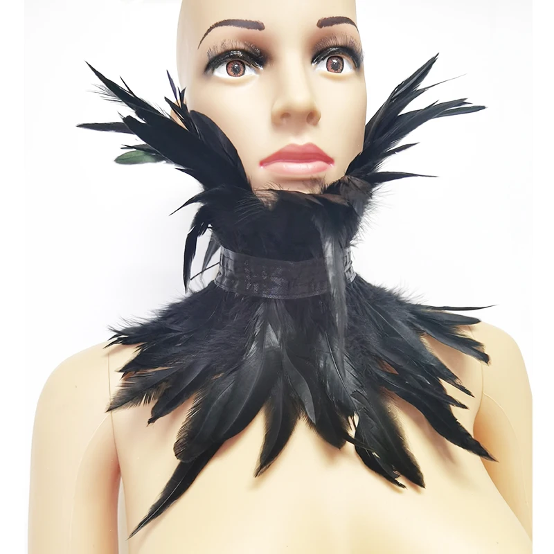 Готический воротник с искусственными перьями викторианский натуральными