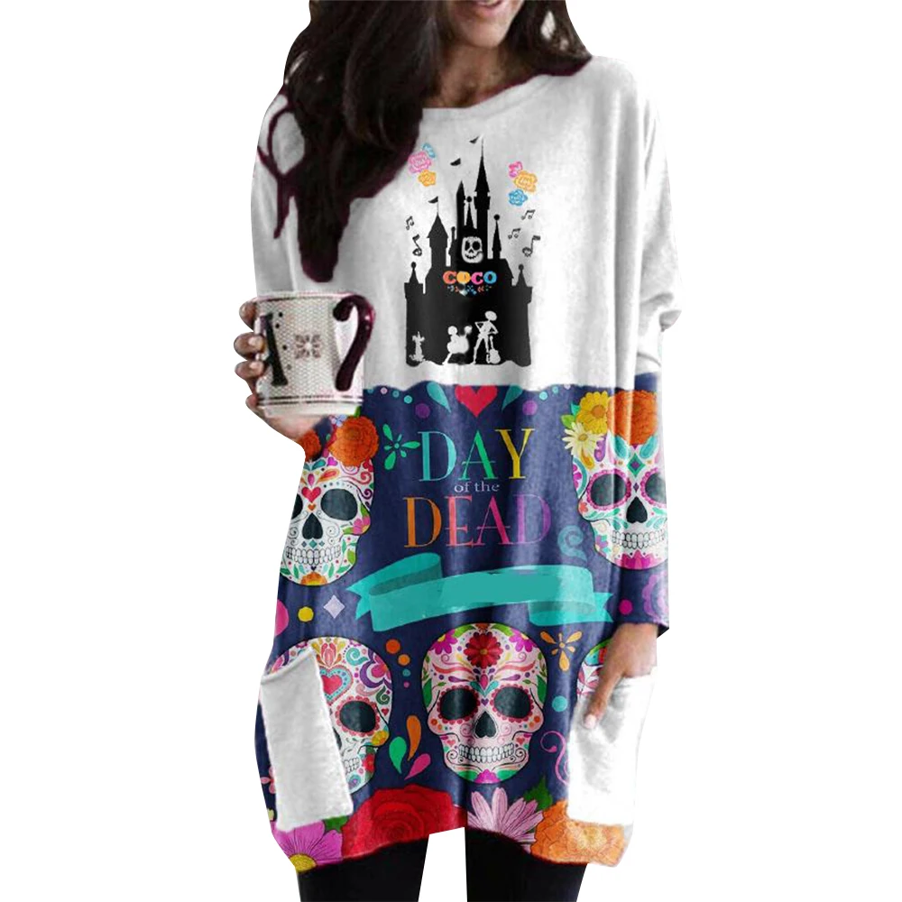 Женское платье с круглым вырезом длинным рукавом и принтом тыквы|Женские платья|