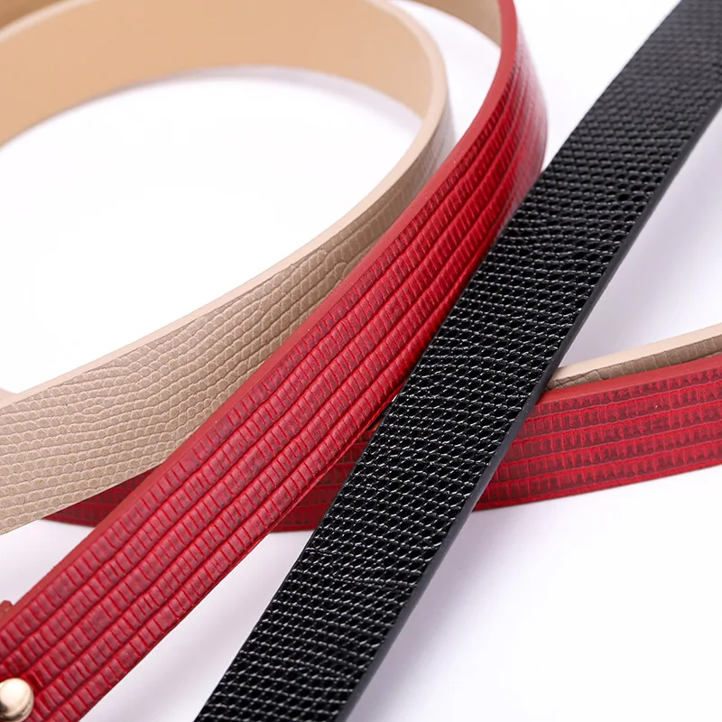 

Leisure Women PU Belt New Design Pin Buckle Waistband Stone Lizard Pattern Gold Button Belts 105x2.3cm For Women Jeans Decorate