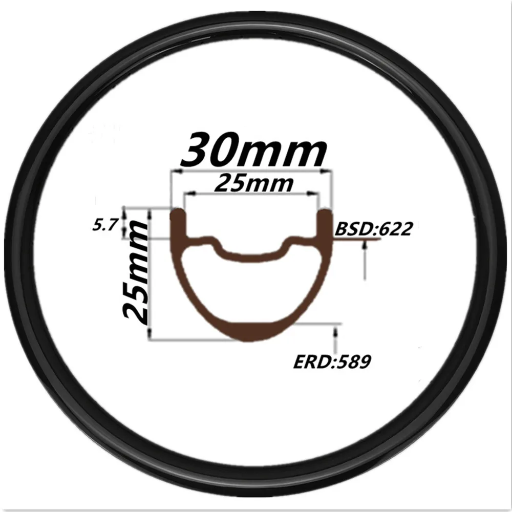 

25mm Depth 30mm Width Tubeless MTB Carbon Rim 25x30mm MTB Bike Circle Ring 29er Mountain Bicycle Carbon MTB Rim