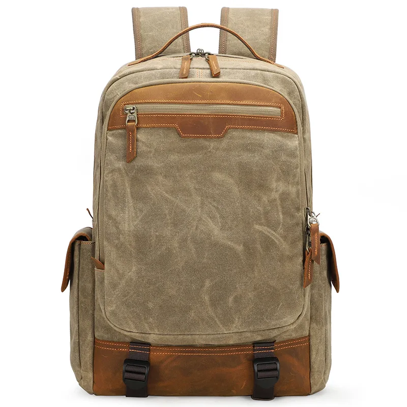 

Retro Photography Waterproof Batik Canvas + Leather Camera Shoulder Backpack DSLR Bag fit 15.4in Laptop Tripod Travel SLR Case
