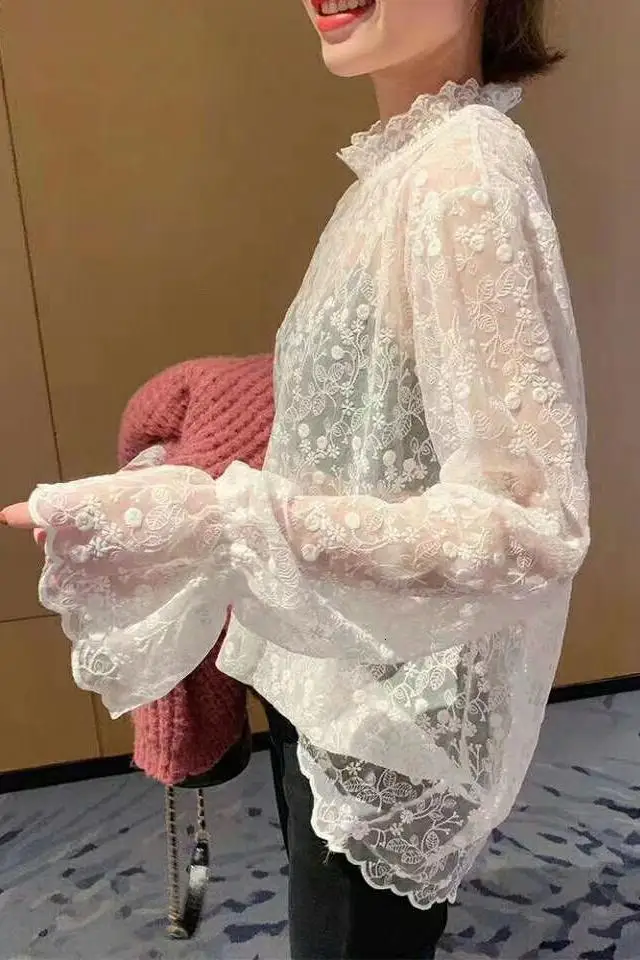 Модные женские блузки рубашки элегантные прозрачные кружевные блузы пикантные