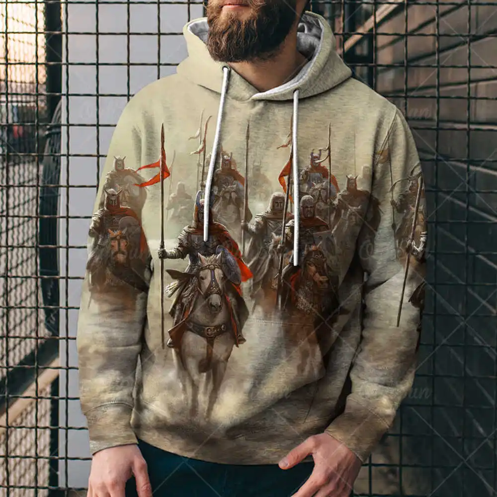 

Knight Pattern Men's 3D Printed Loose Hooded Sigital Printing Hoodie
