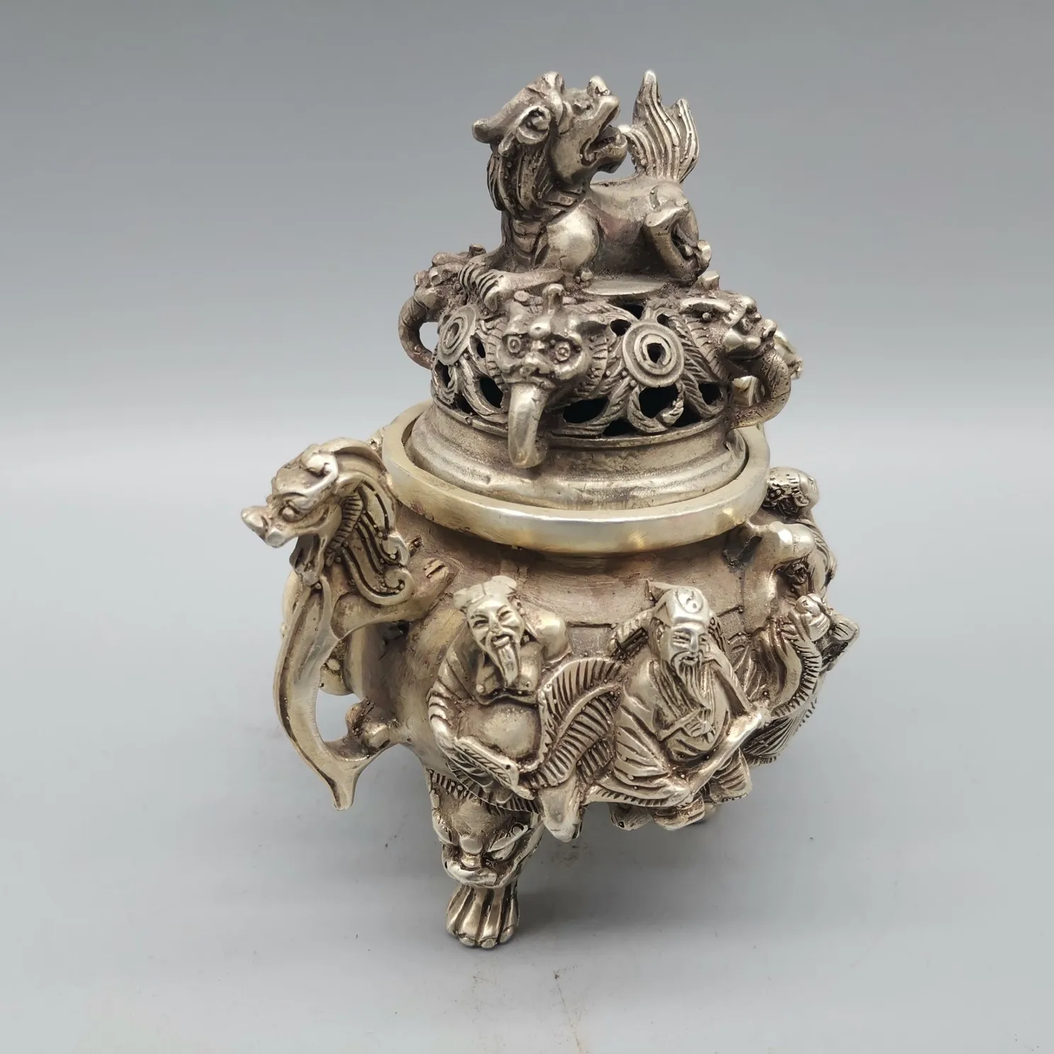 5.5&quot Collect China Paktong Buddhist Eight Immortals Personage Dragon Ear Beast Head Brave Troops Incense Burner Home Decor | Дом и сад