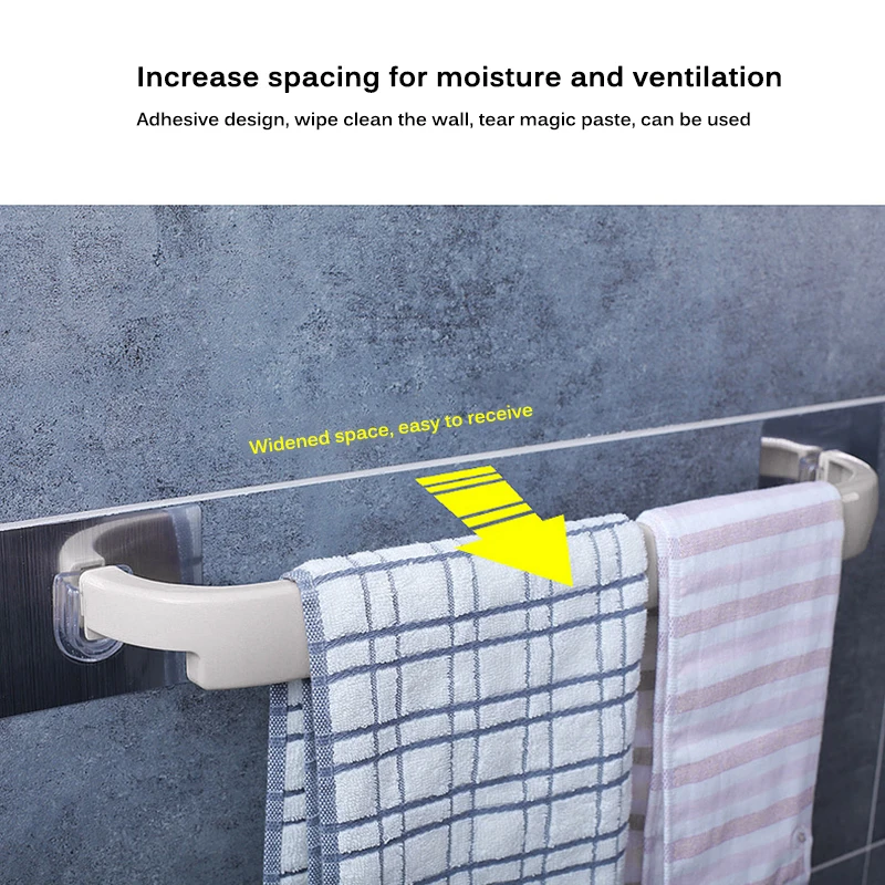 Bathroom Towel Hanger Plastic Towel Holder Bath Kitchen Hotel Self Adhesive Hanging Rail Bathroom Supplies Rod Organiser Rack