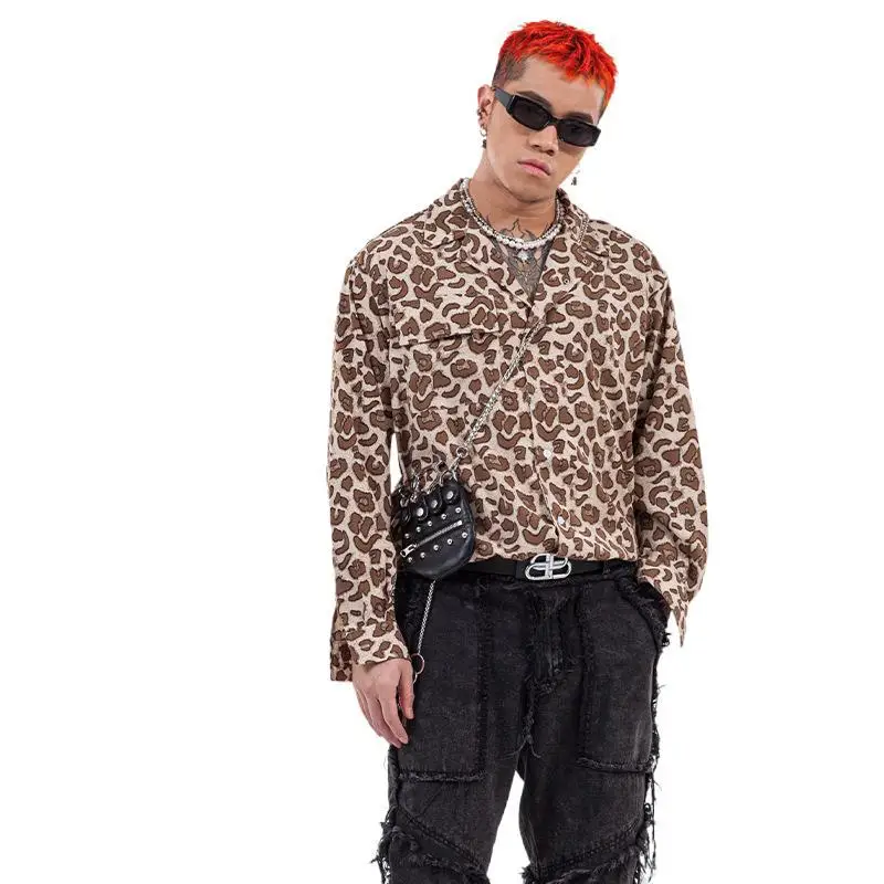 

Men's INS chain Men's INS chain Men's and women's loose sweet cool fried street leopard print couples long sleeve shirt