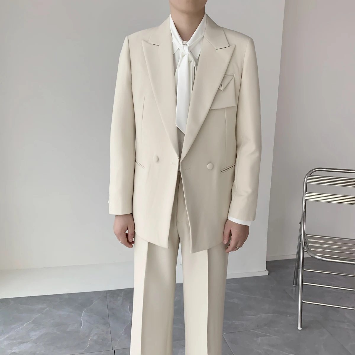 

Mens Suits Sets Double Breasted Streetwear Vintage Casual Loose Blazers Pant Men Korean Fashion Office Dress Wedding Suits