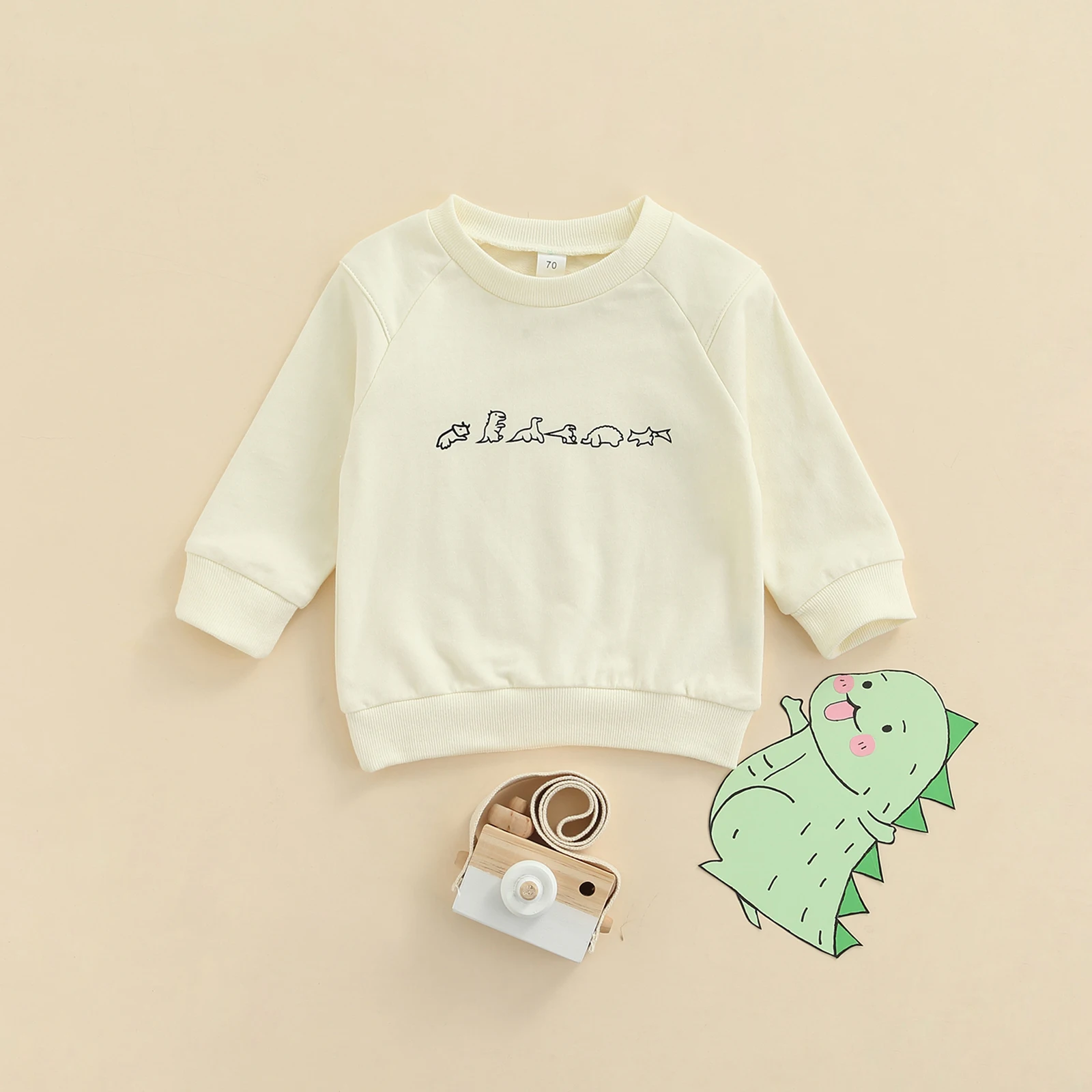 0-4Years Infant Kids Baby Sweatshirts Casual Girls Boys Dinosaur Print Long Sleeve Round Neck Pullover Tops Autumn Clothes | Детская